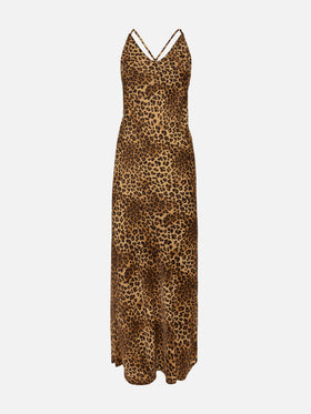 Eydis satin slip dress with animalier print