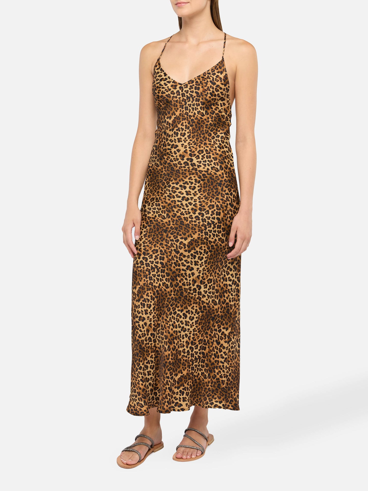 Eydis satin slip dress with animalier print