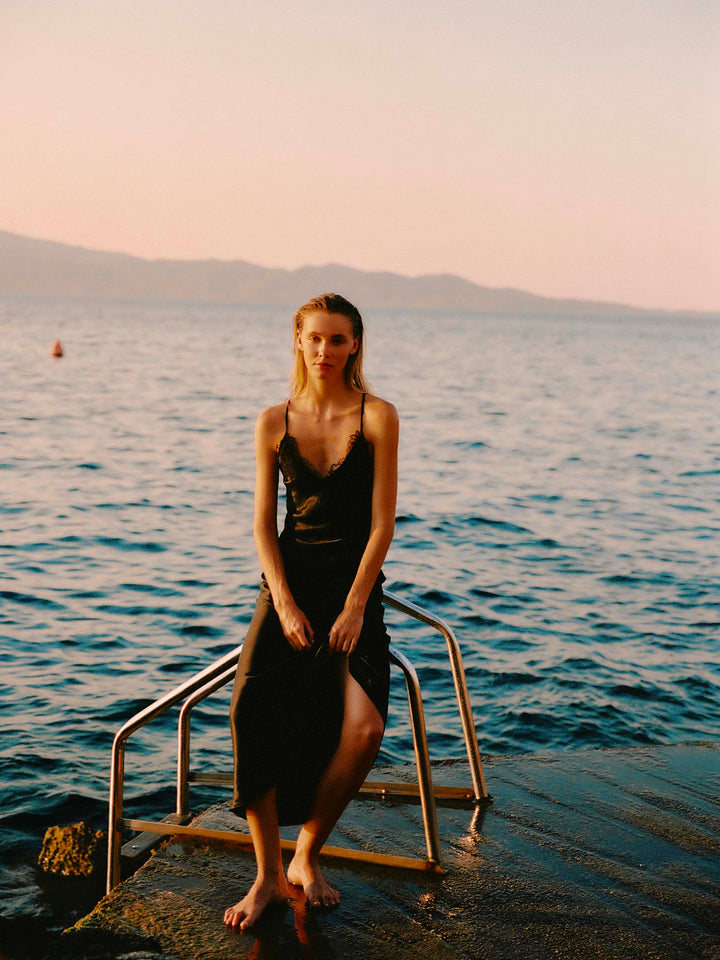 Eydis satin slip dress in black