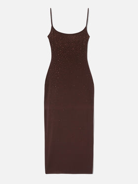 Vestido largo Evy en marrón con strass de efecto degradé 
