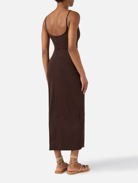 Vestido largo Evy en marrón con strass de efecto degradé 