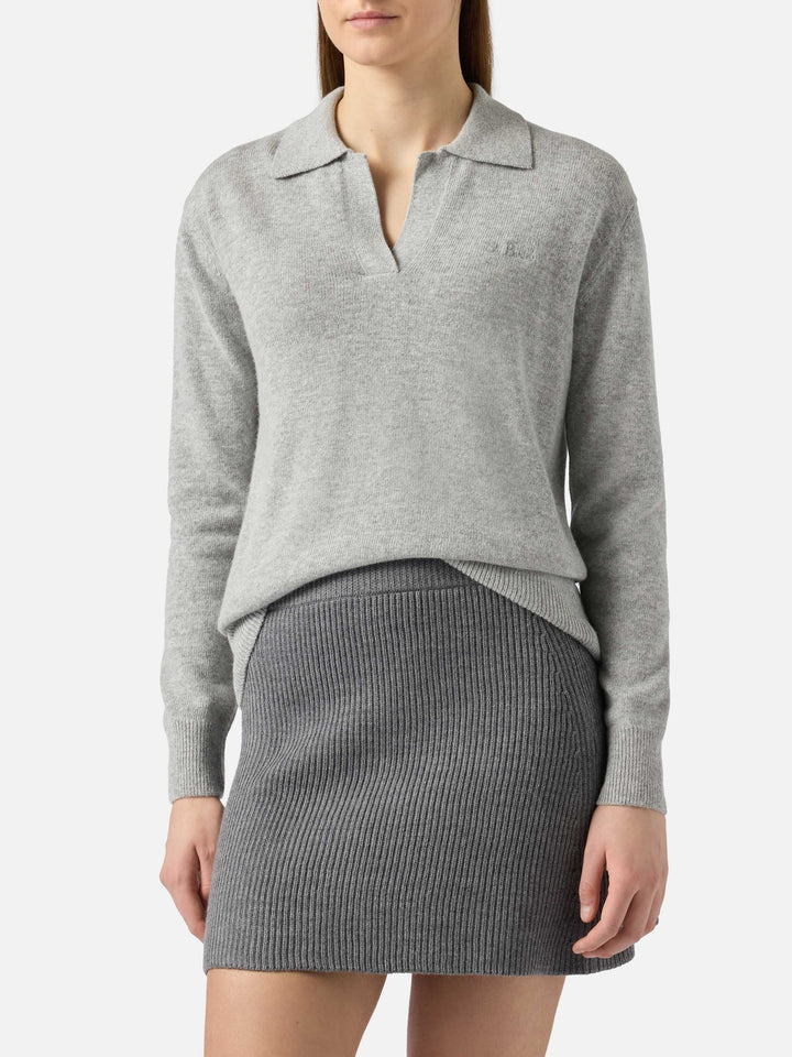 Grey mélange Eze sweater with polo collar