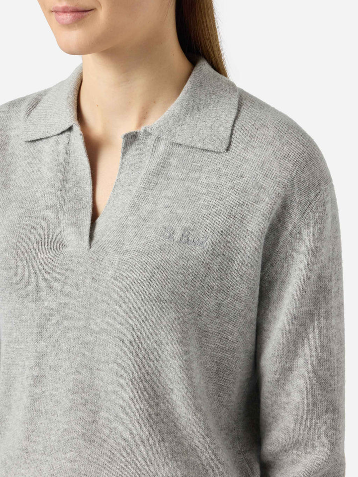 Grey mélange Eze sweater with polo collar