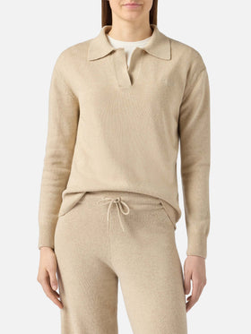 Jersey beige Eze de cashmere mezclado con cuello polo 
