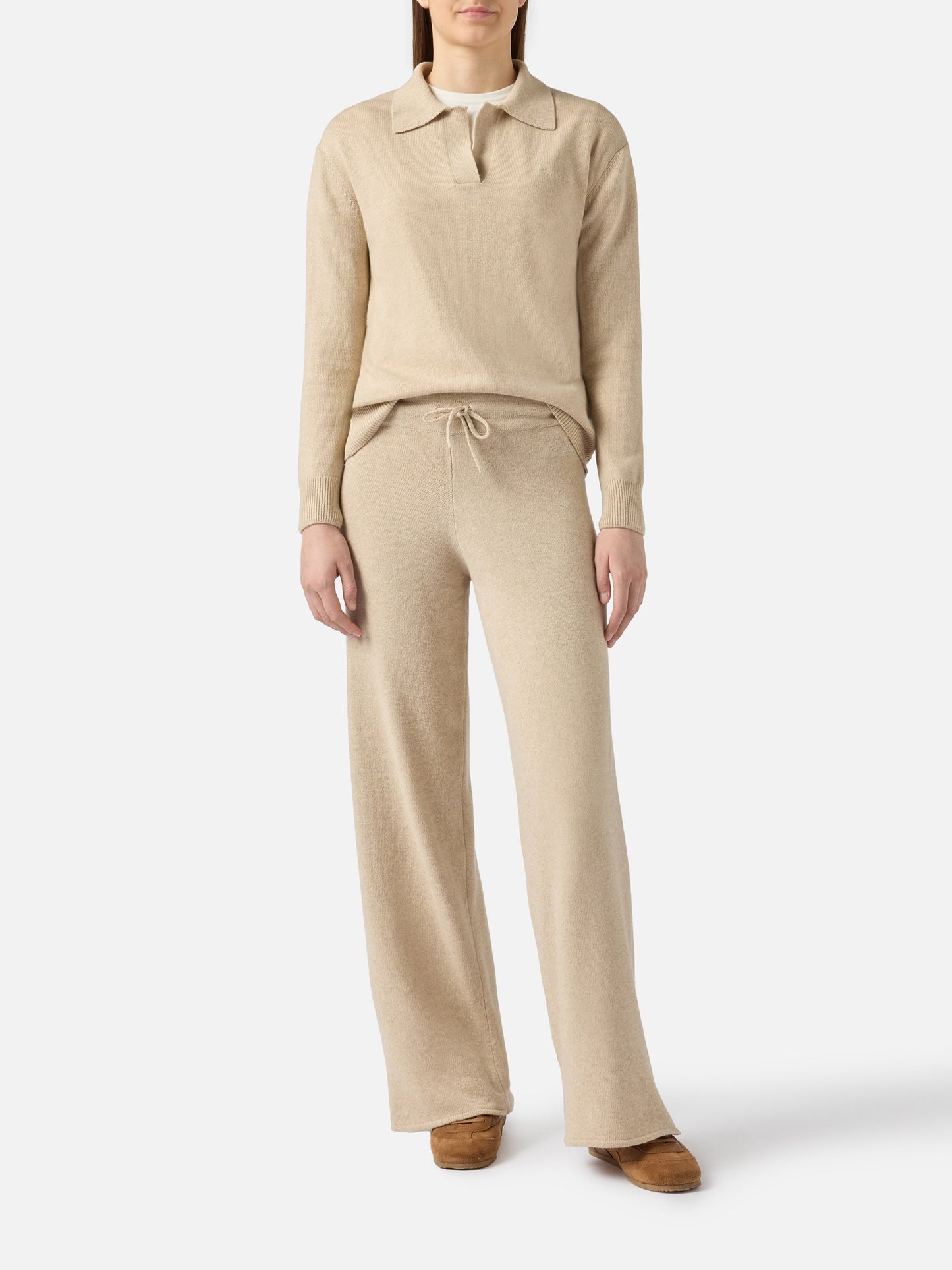 Jersey beige Eze de cashmere mezclado con cuello polo 