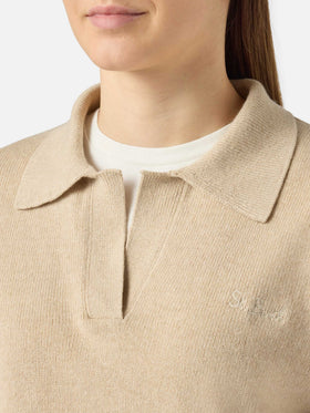 Jersey beige Eze de cashmere mezclado con cuello polo 
