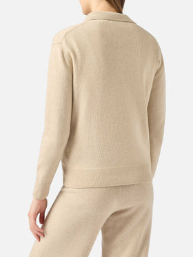 Jersey beige Eze de cashmere mezclado con cuello polo 