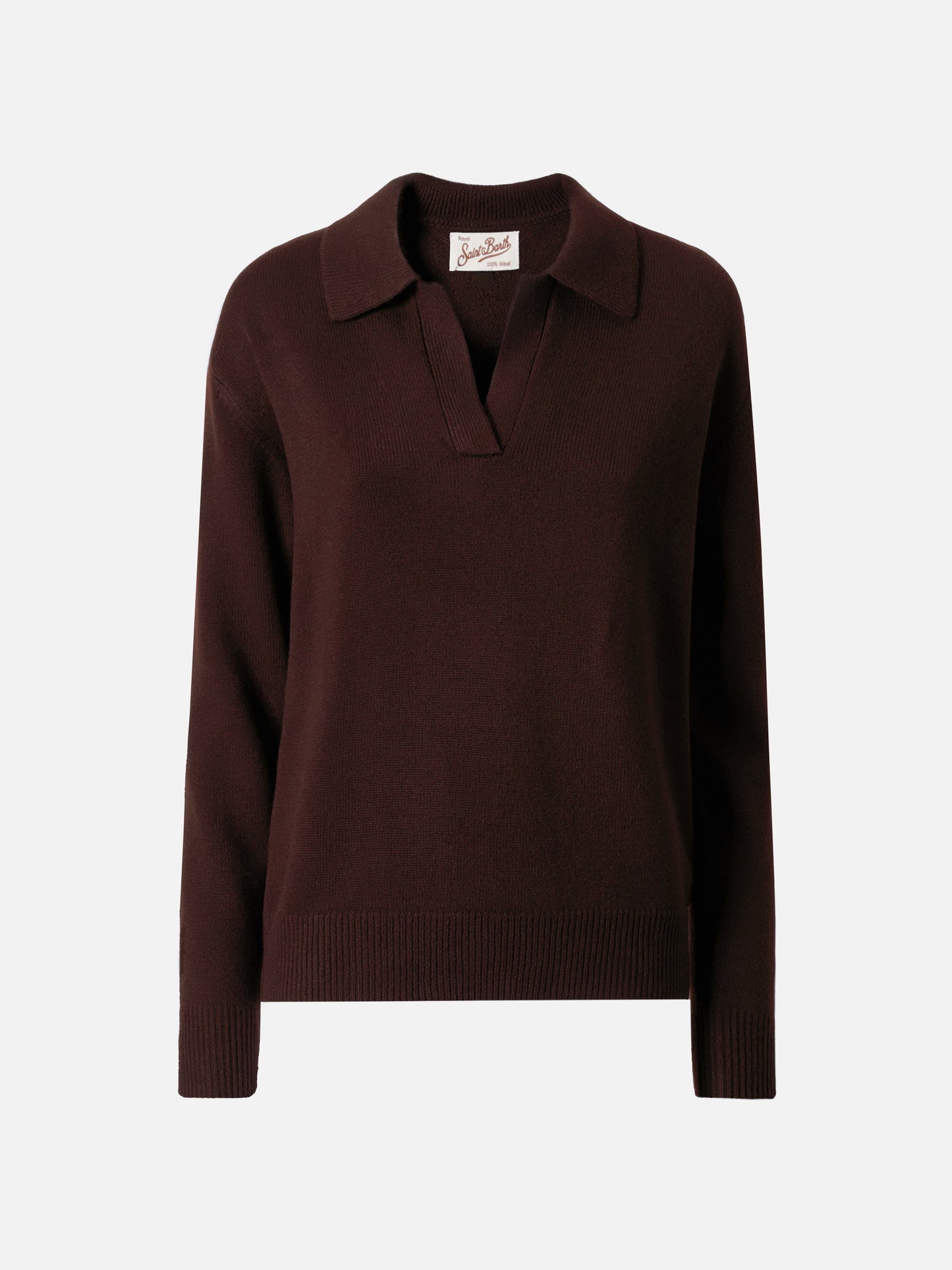 Brauner Eze-Wollpullover mit Polokragen