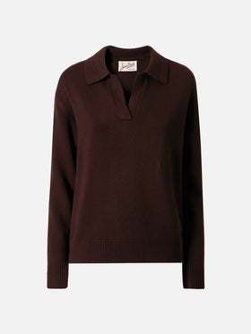 Brauner Eze-Wollpullover mit Polokragen
