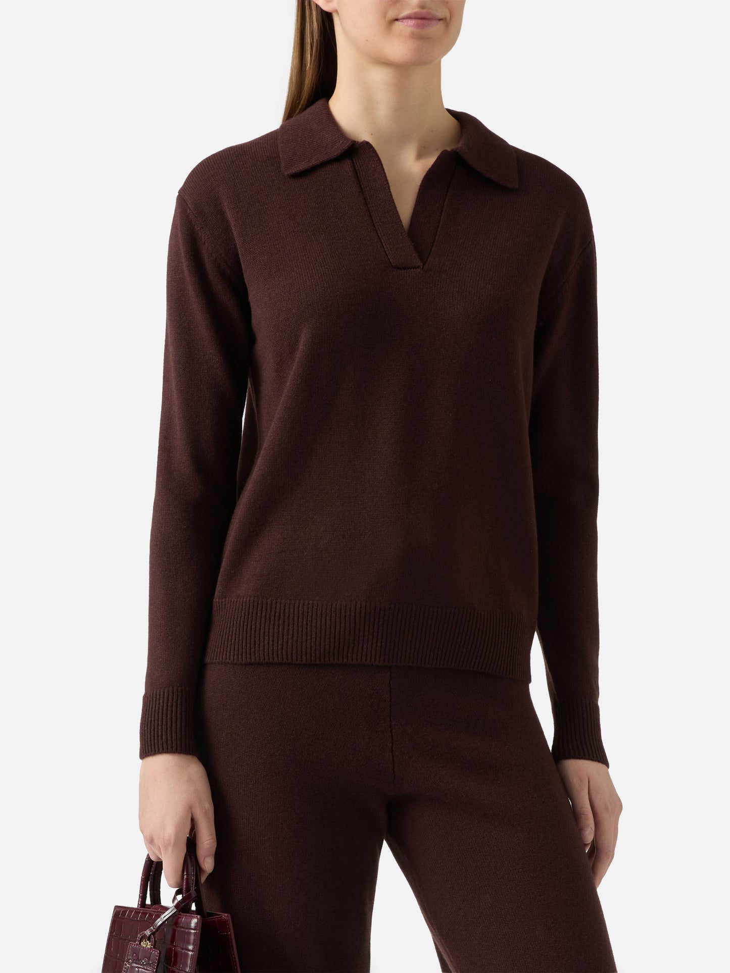 Brauner Eze-Wollpullover mit Polokragen