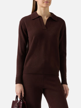 Brauner Eze-Wollpullover mit Polokragen