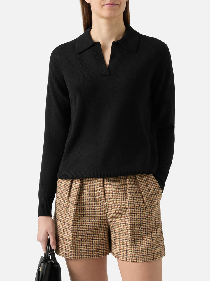 Schwarzer Eze-Wollpullover mit Polokragen