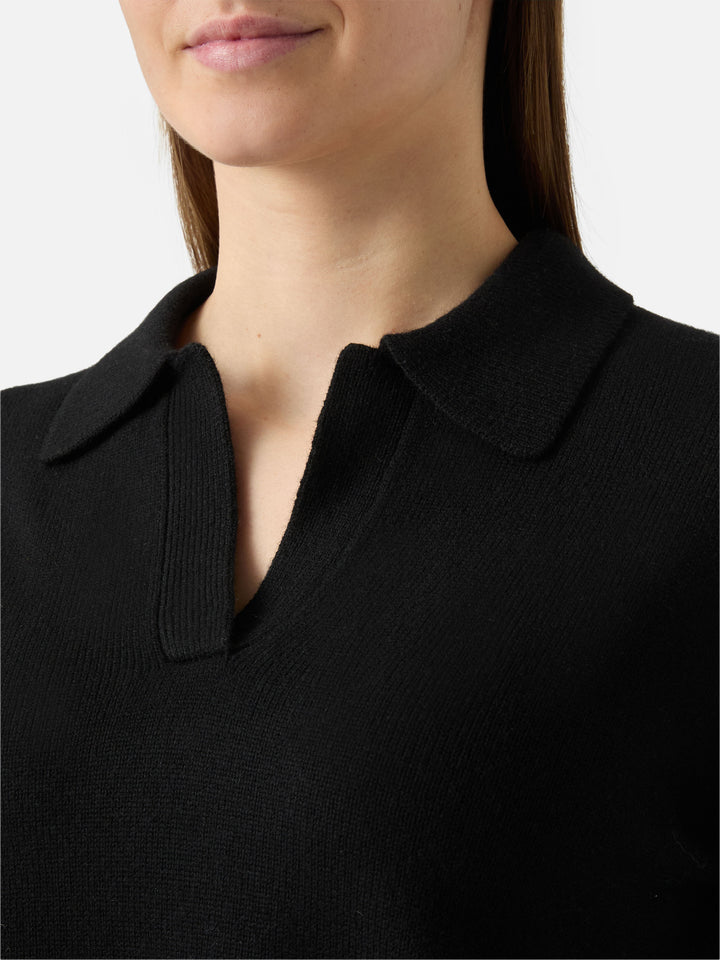 Schwarzer Eze-Wollpullover mit Polokragen