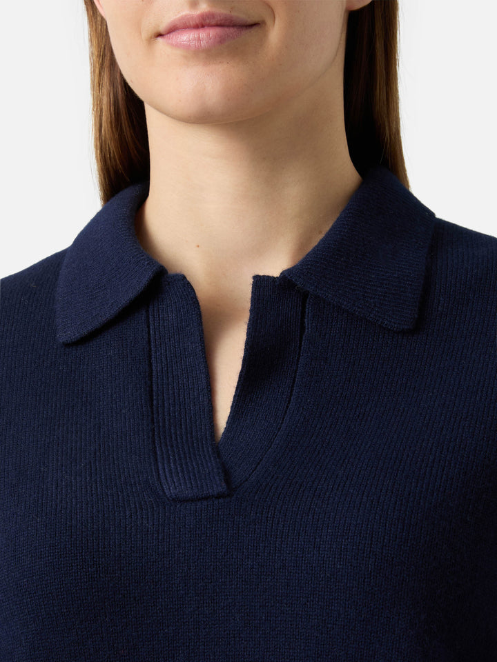 Mitternachtsblauer Eze-Wollpullover mit Polokragen