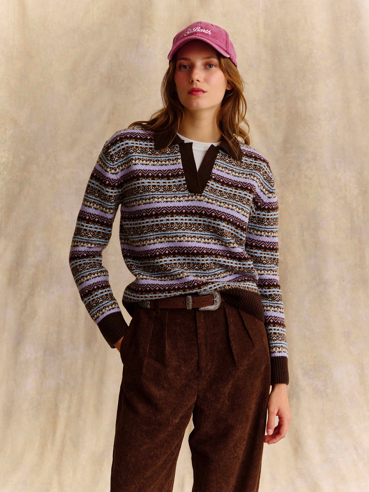 Pantalon large Rebella en velours côtelé marron 