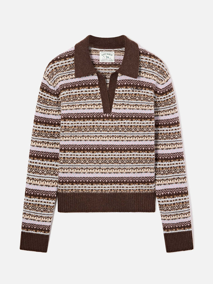 maille à col polo en mélange de laine Eze avec motif Fair Isle 