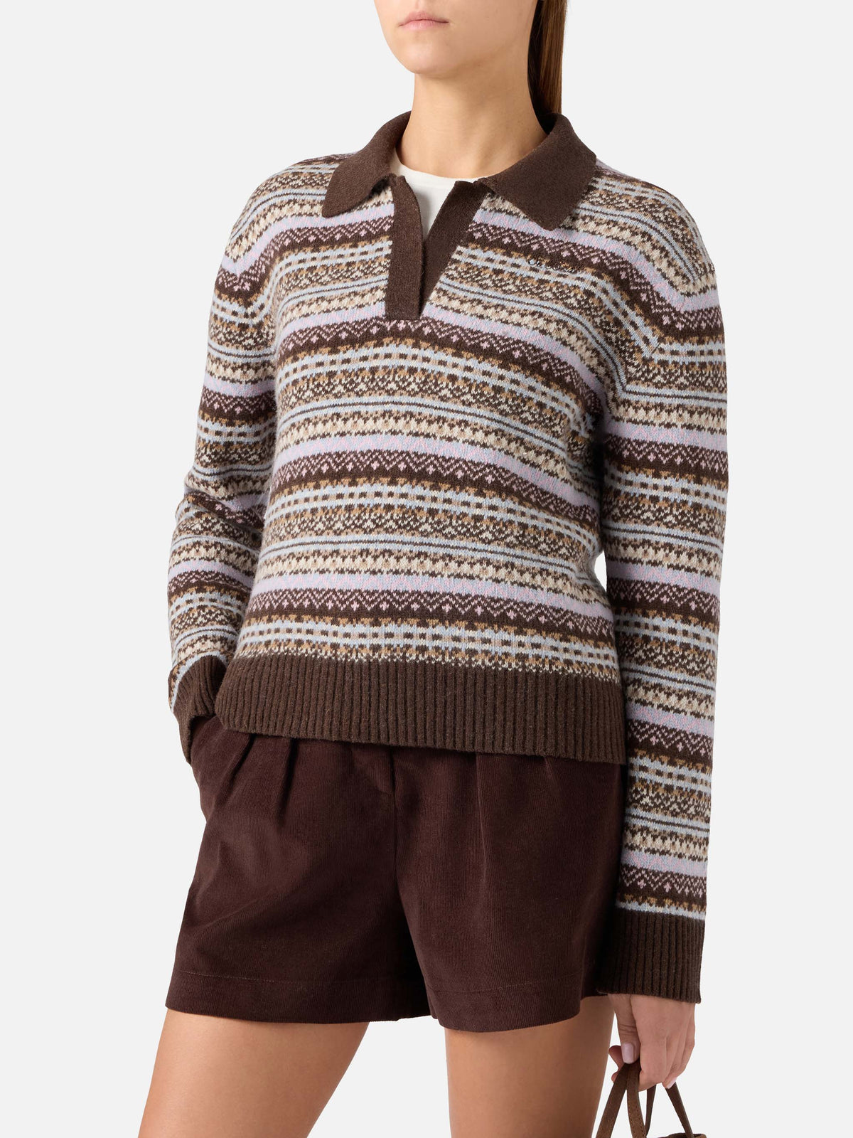 maille à col polo en mélange de laine Eze avec motif Fair Isle 
