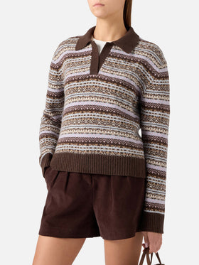 maille à col polo en mélange de laine Eze avec motif Fair Isle 