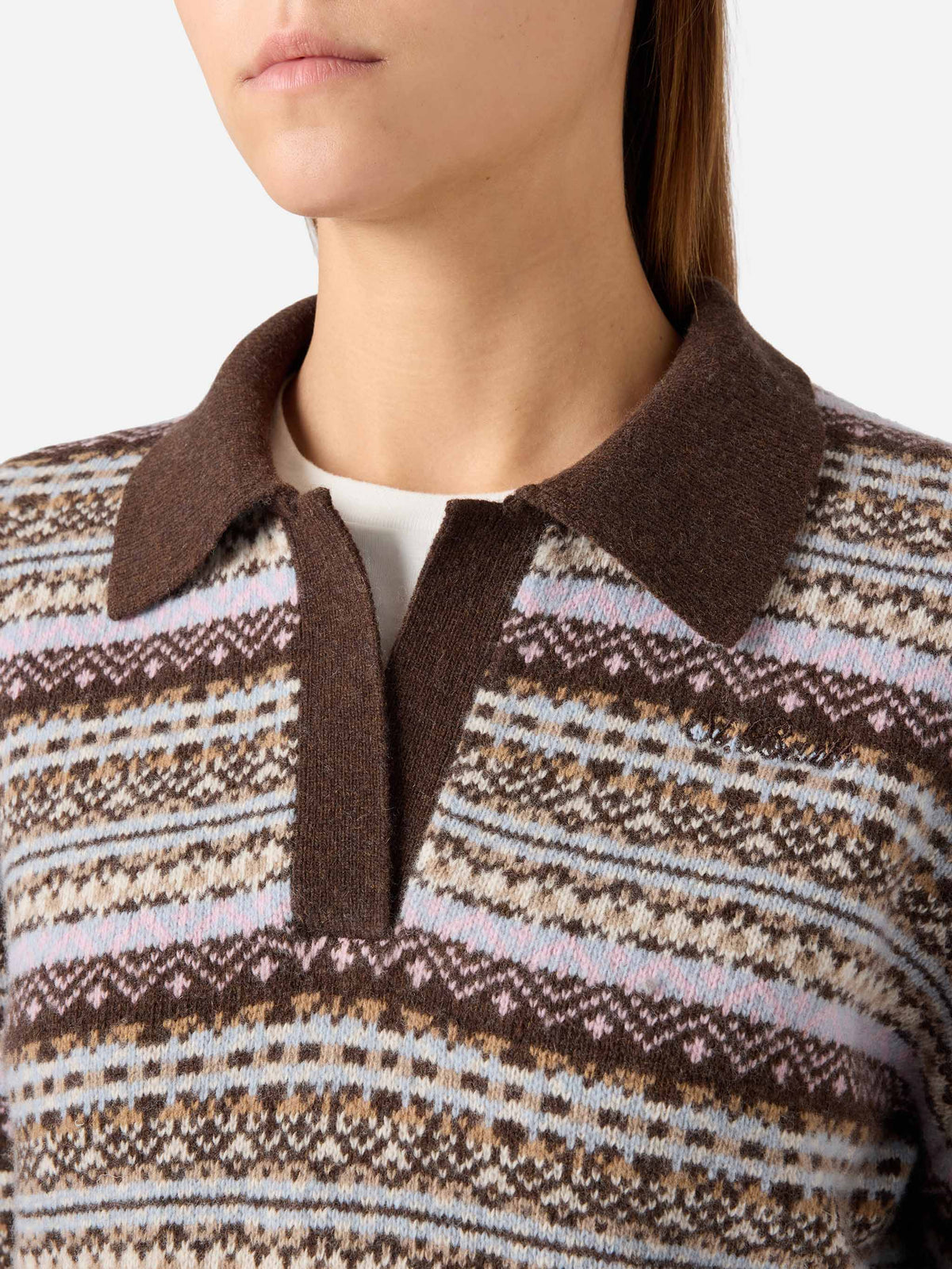 maille à col polo en mélange de laine Eze avec motif Fair Isle 