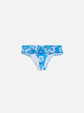 Girl ruffled swim briefs with majolica print - MC2 Saint Barth