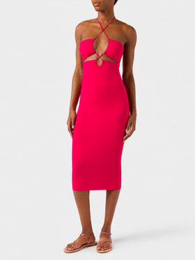 Vestido largo midi fucsia con cut-out Farah 