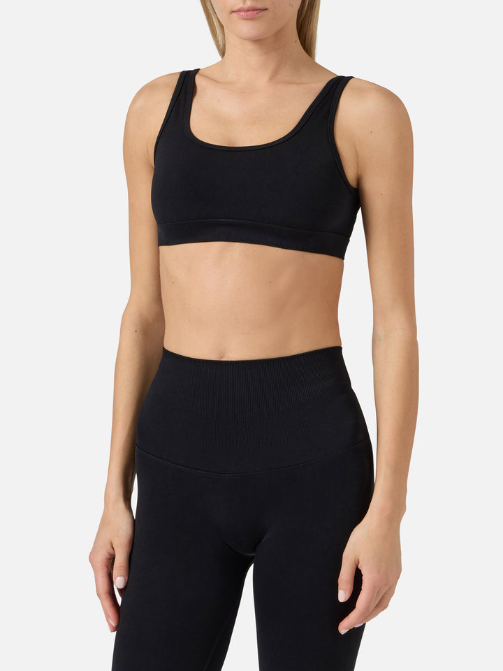 Top sportivo Fify nero in tessuto tecnico elasticizzato