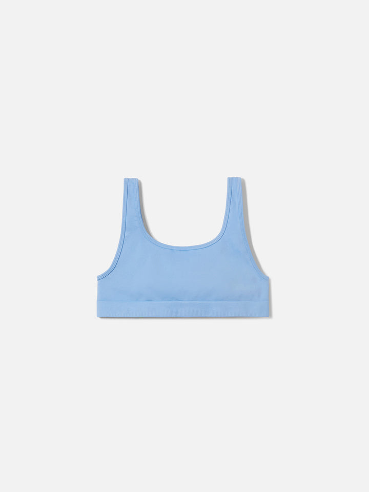 Top sportivo Fify azzurro in tessuto tecnico  con profili a contrasto