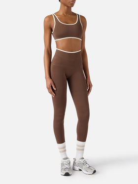 Brown technical fabric Fify sports top with contrast trim