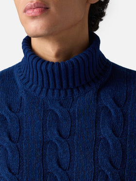 Schwarzer Rollkragenpullover mit Zopfmuster für Herren Fisherman