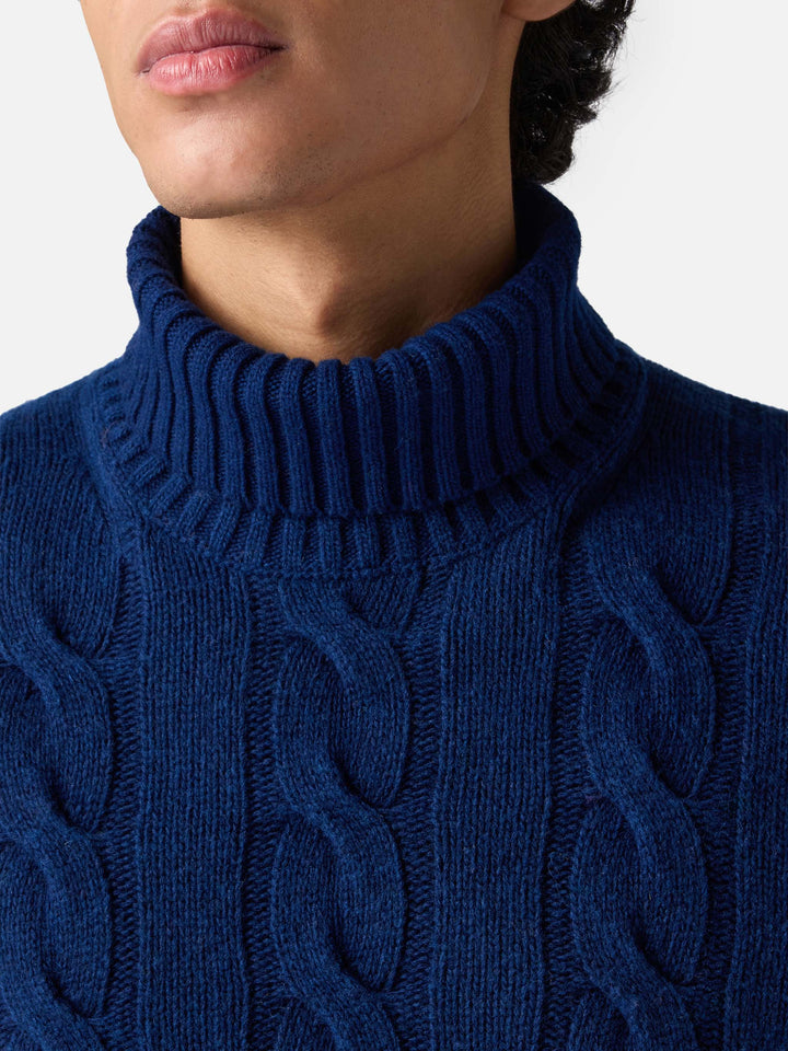 Schwarzer Rollkragenpullover mit Zopfmuster für Herren Fisherman