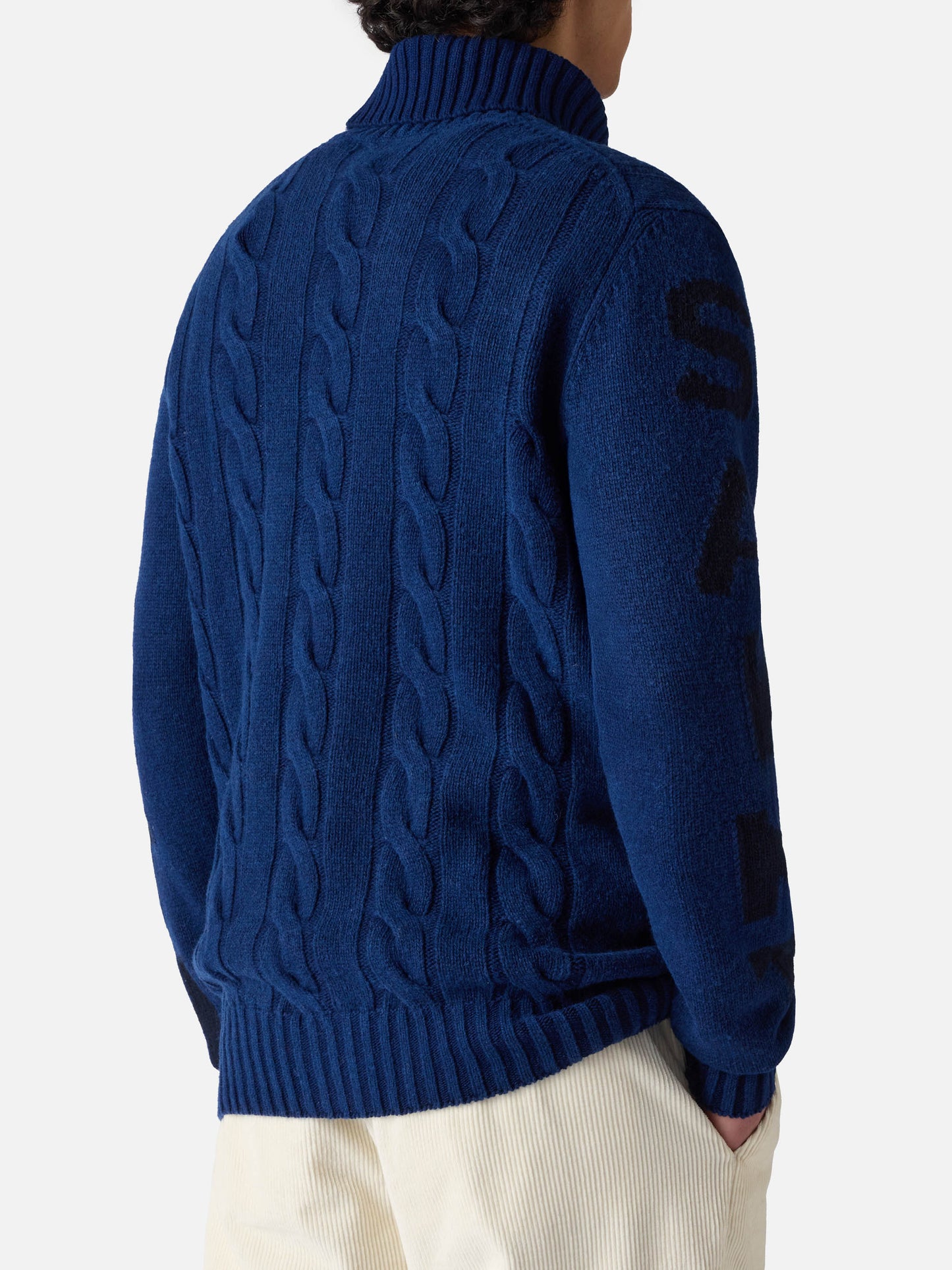 Schwarzer Rollkragenpullover mit Zopfmuster für Herren Fisherman
