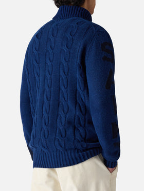 Schwarzer Rollkragenpullover mit Zopfmuster für Herren Fisherman