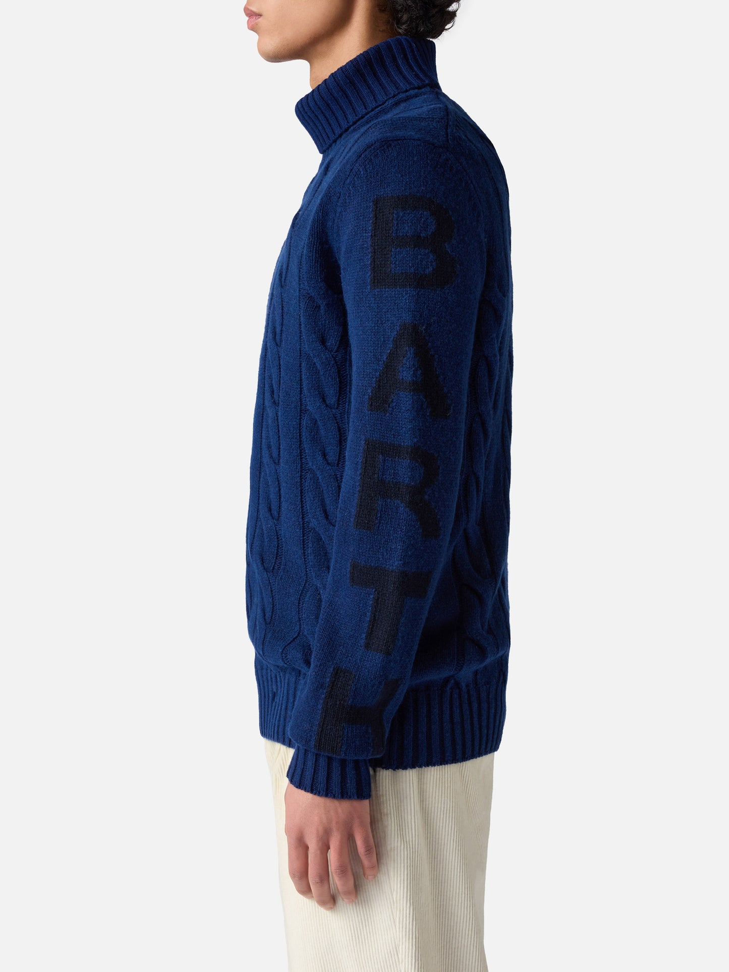 Schwarzer Rollkragenpullover mit Zopfmuster für Herren Fisherman