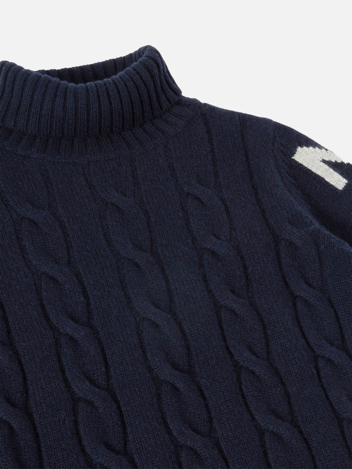 Fisherman Jr blue cable knit sweater Saint Moritz jacquard