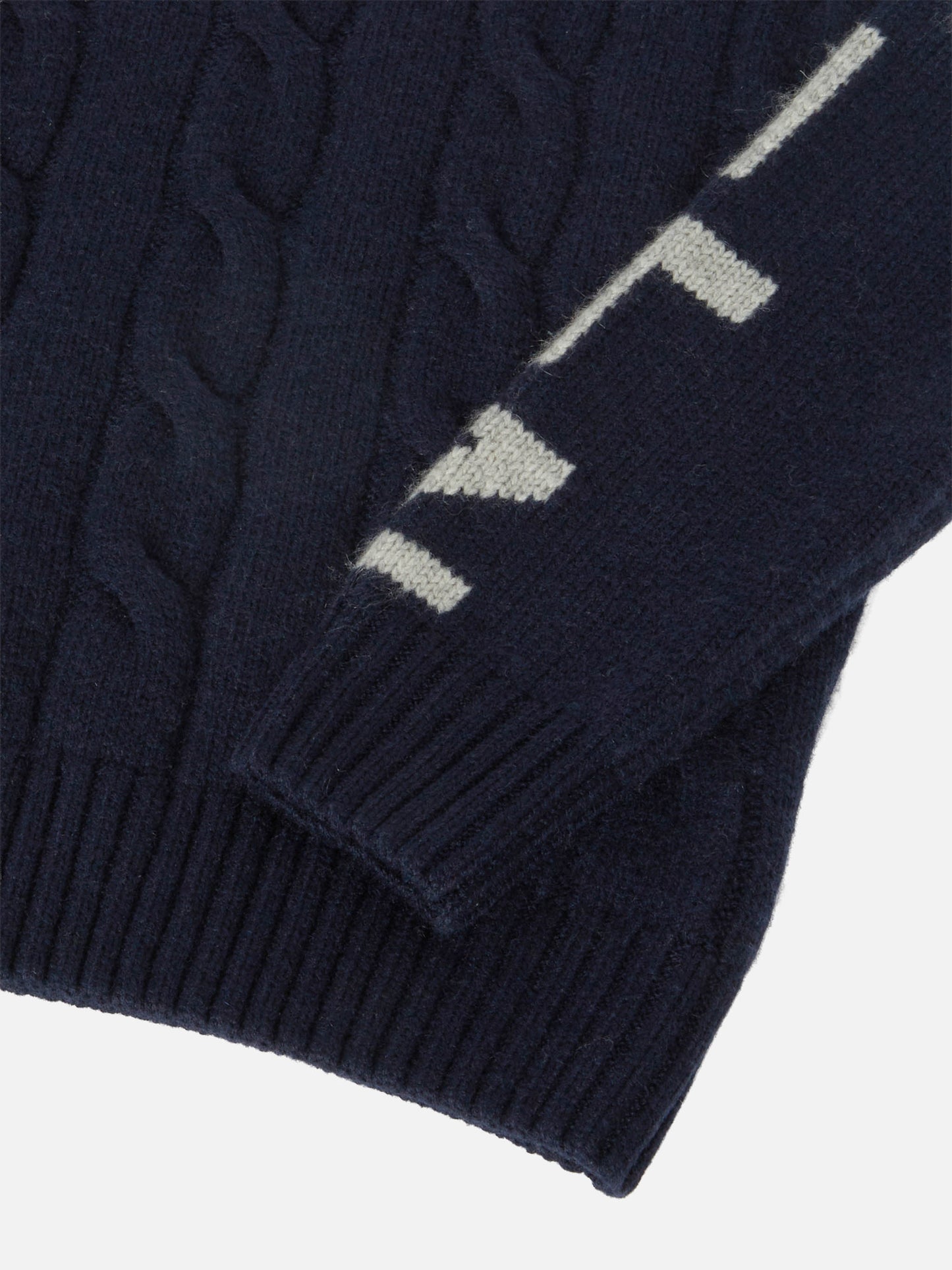 Marineblauer Zopfstrick-Rollkragenpullover Fisherman Jr mit Saint Moritz Jacquard