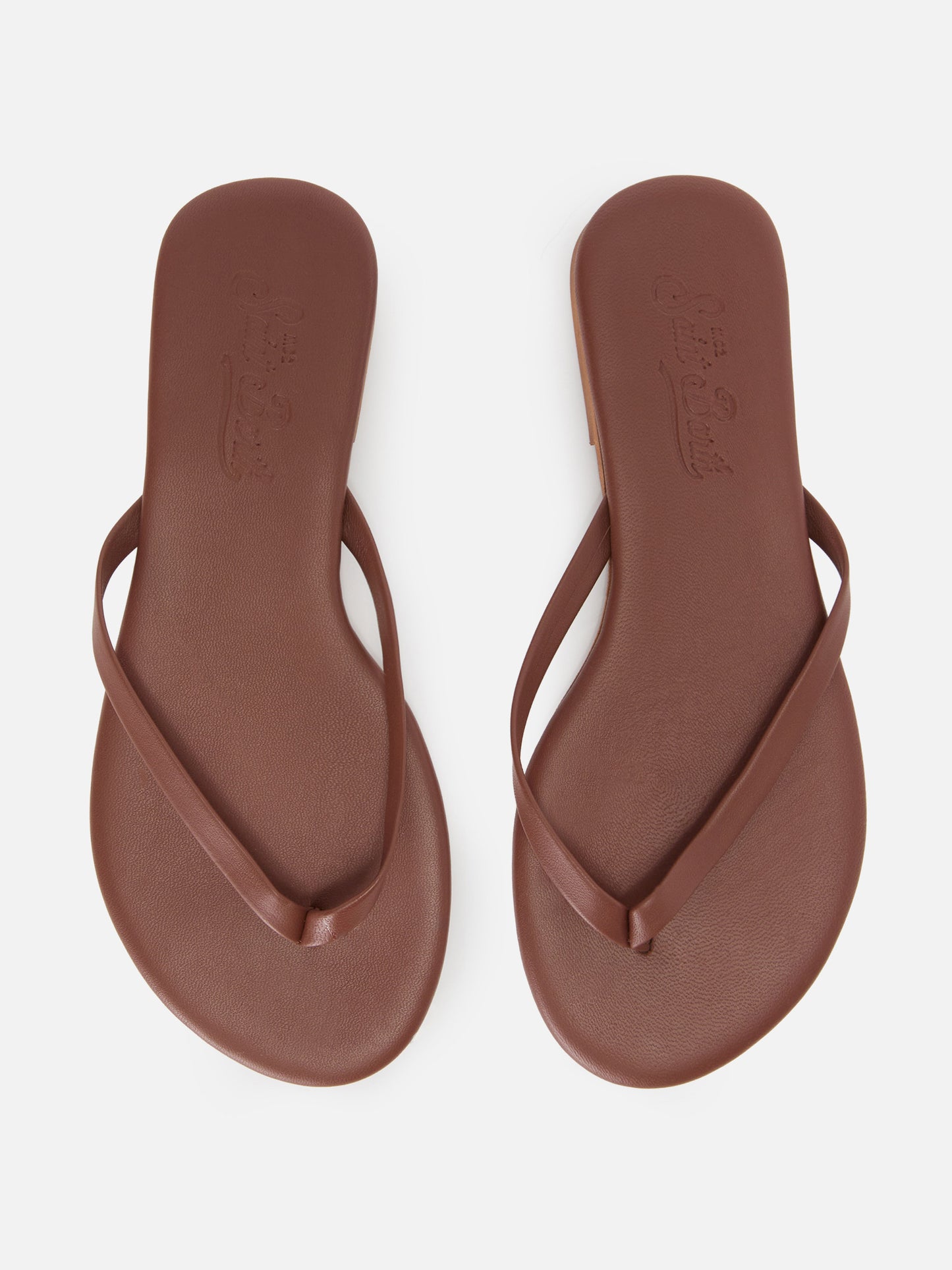 Tongs Essentials en cuir véritable marron 