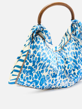 Sac foulard en soie avec poignée en bois et imprimé animalier 