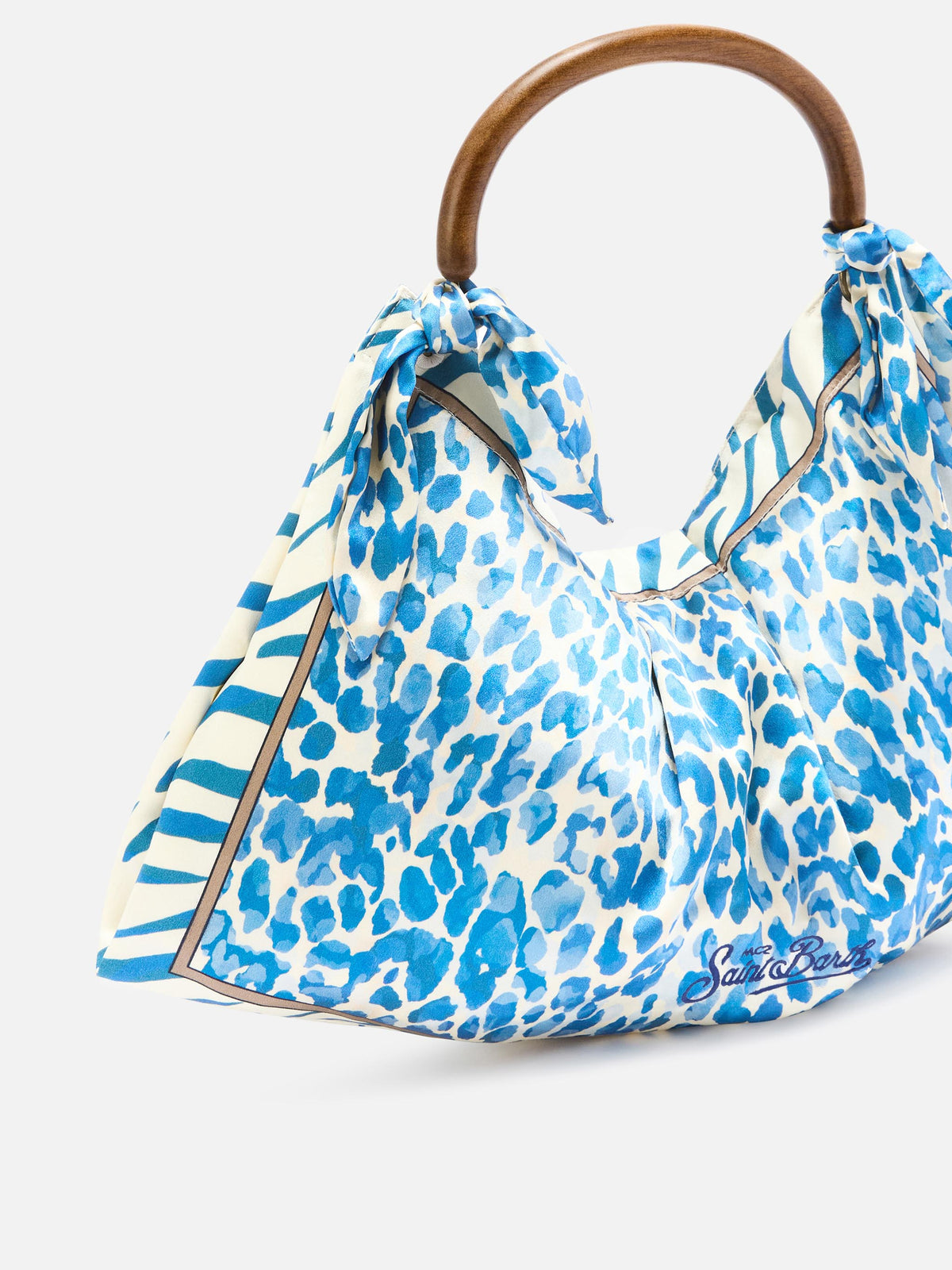 Borsa Foulard in seta con manico in legno e fantasia animalier