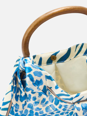Borsa Foulard in seta con manico in legno e fantasia animalier
