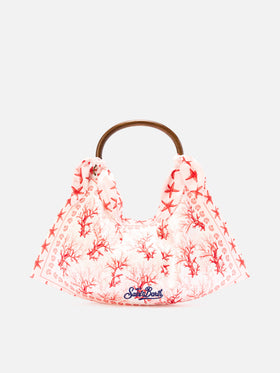 Foulard bag with soft structure and coral pattern