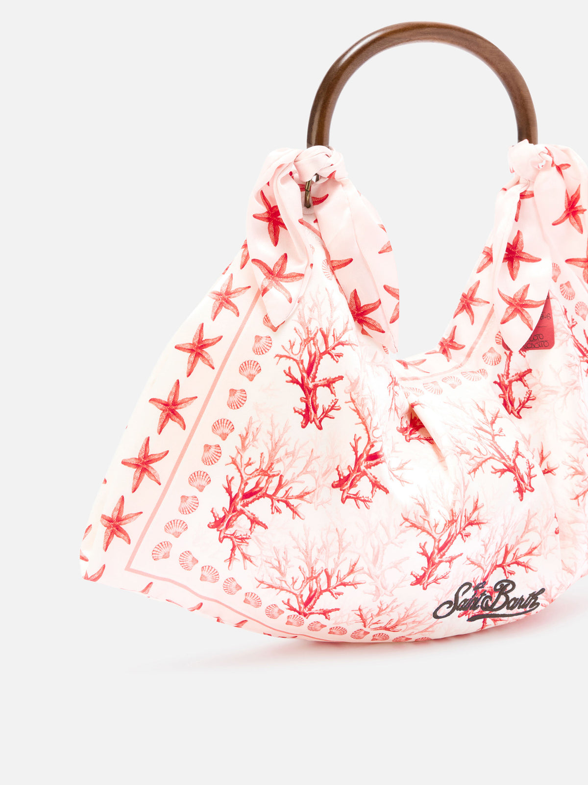 Foulard bag with soft structure and coral pattern
