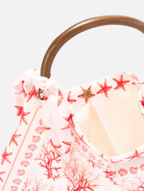 Foulard bag with soft structure and coral pattern