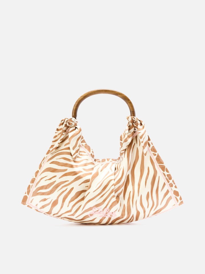 Borsa Foulard in seta con manico in legno e fantasia animalier