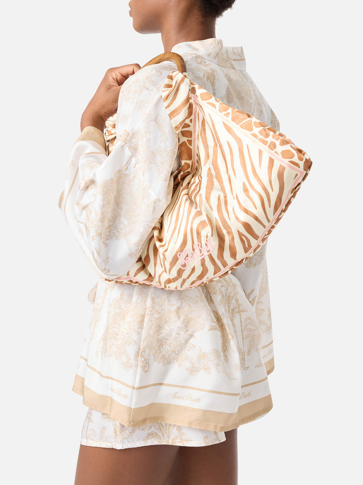 Borsa Foulard in seta con manico in legno e fantasia animalier