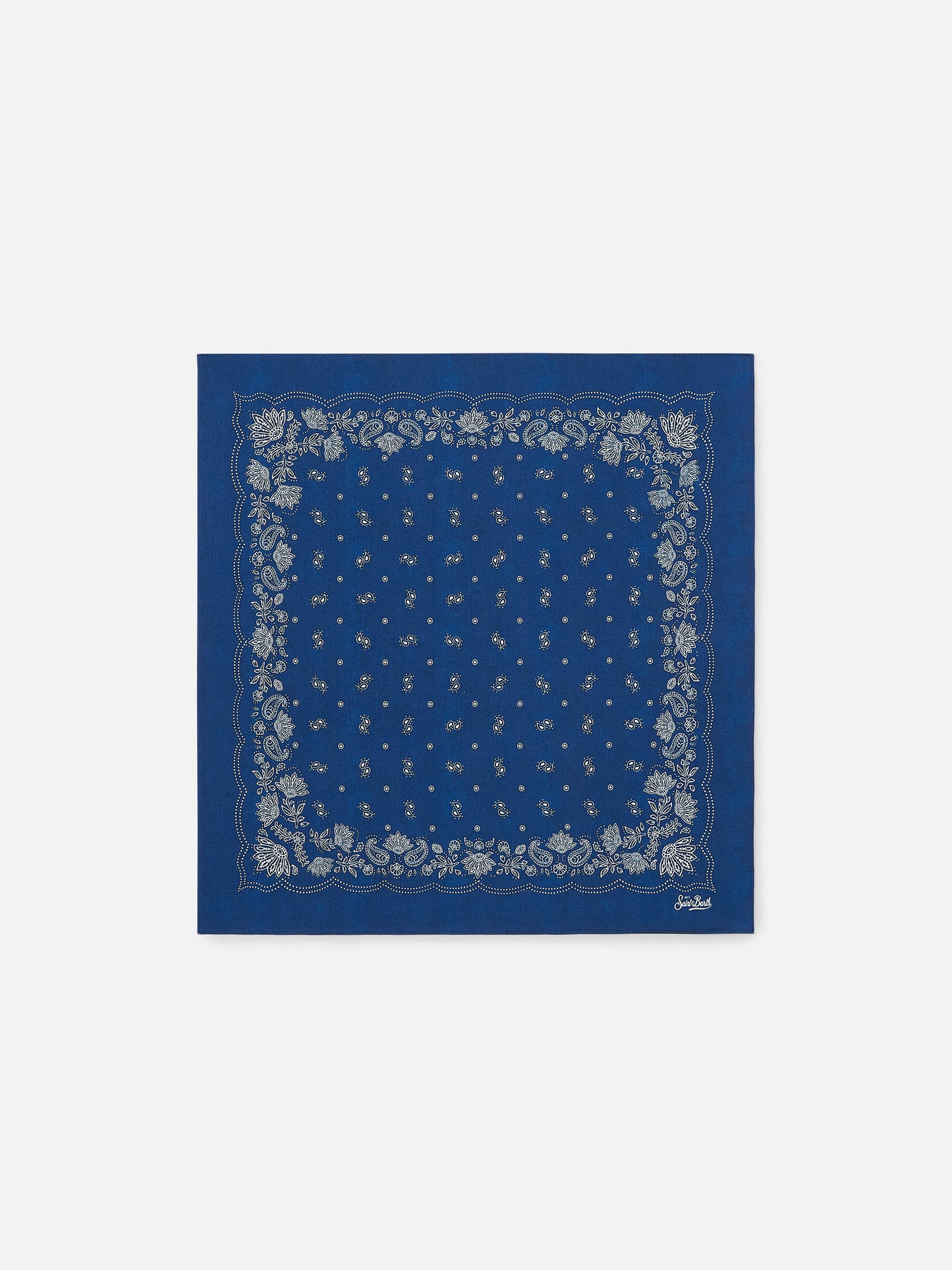 Cotton Foulard with indigo blue bandanna print