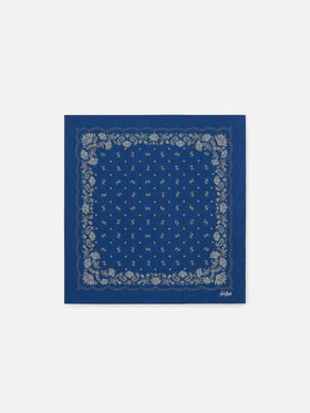 Cotton Foulard with indigo blue bandanna print