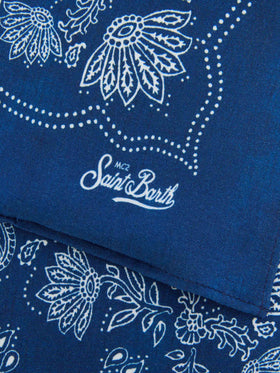 Cotton Foulard with indigo blue bandanna print