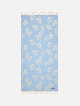 Strandtuch aus Foutas-Baumwolljacquard in Hellblau mit Hibiskusmuster 