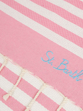 Telo mare Foutas a righe rosa e bianche
