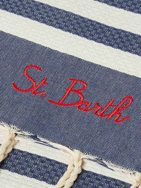 Cotton beach towel Fouta with navy blue striped print - MC2 Saint Barth